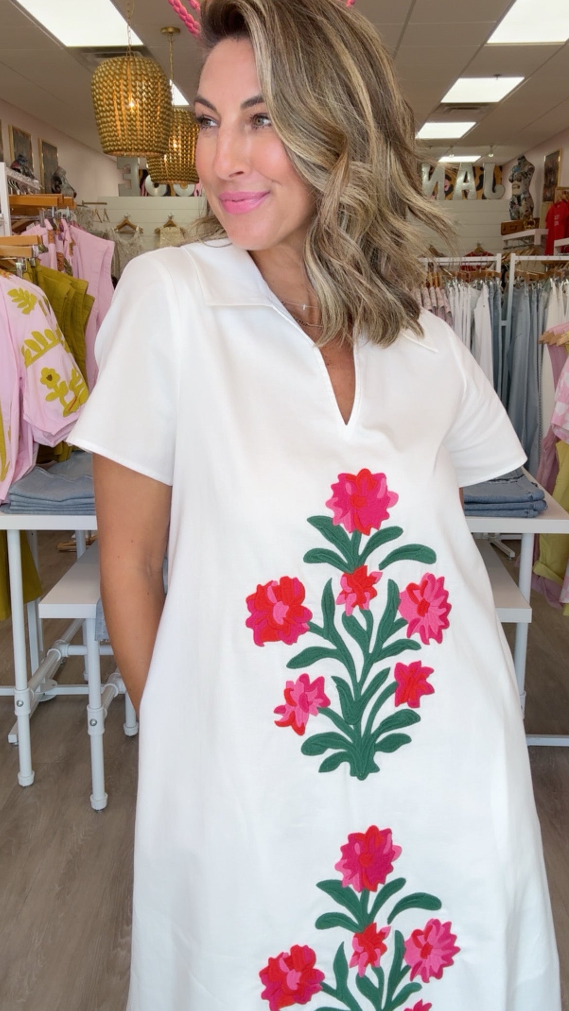Crosby | Franny Dress in Ivory w/ Embroidery (1 MEDIUM)