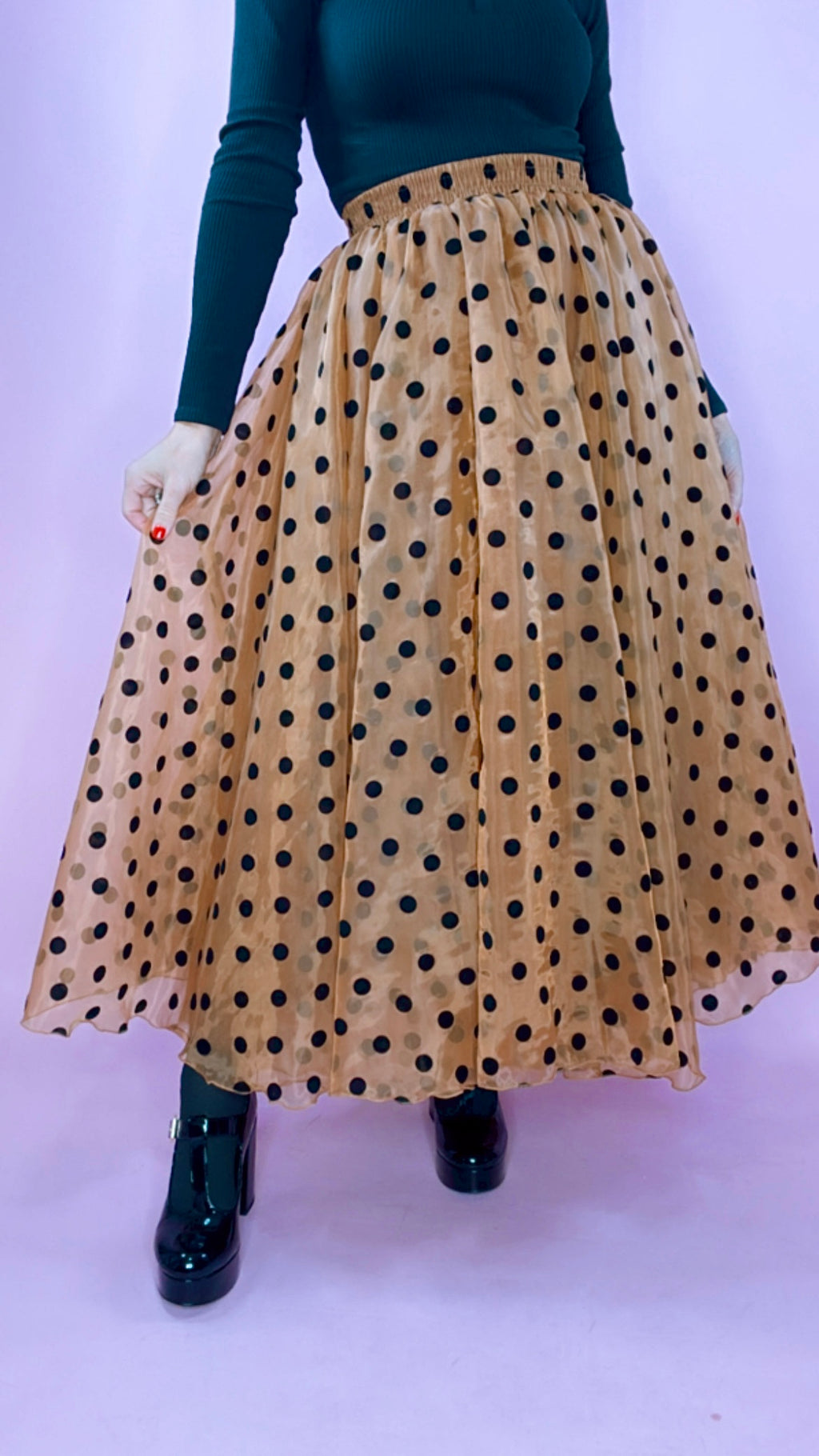 Brown Printed Tulled Midi Skirt