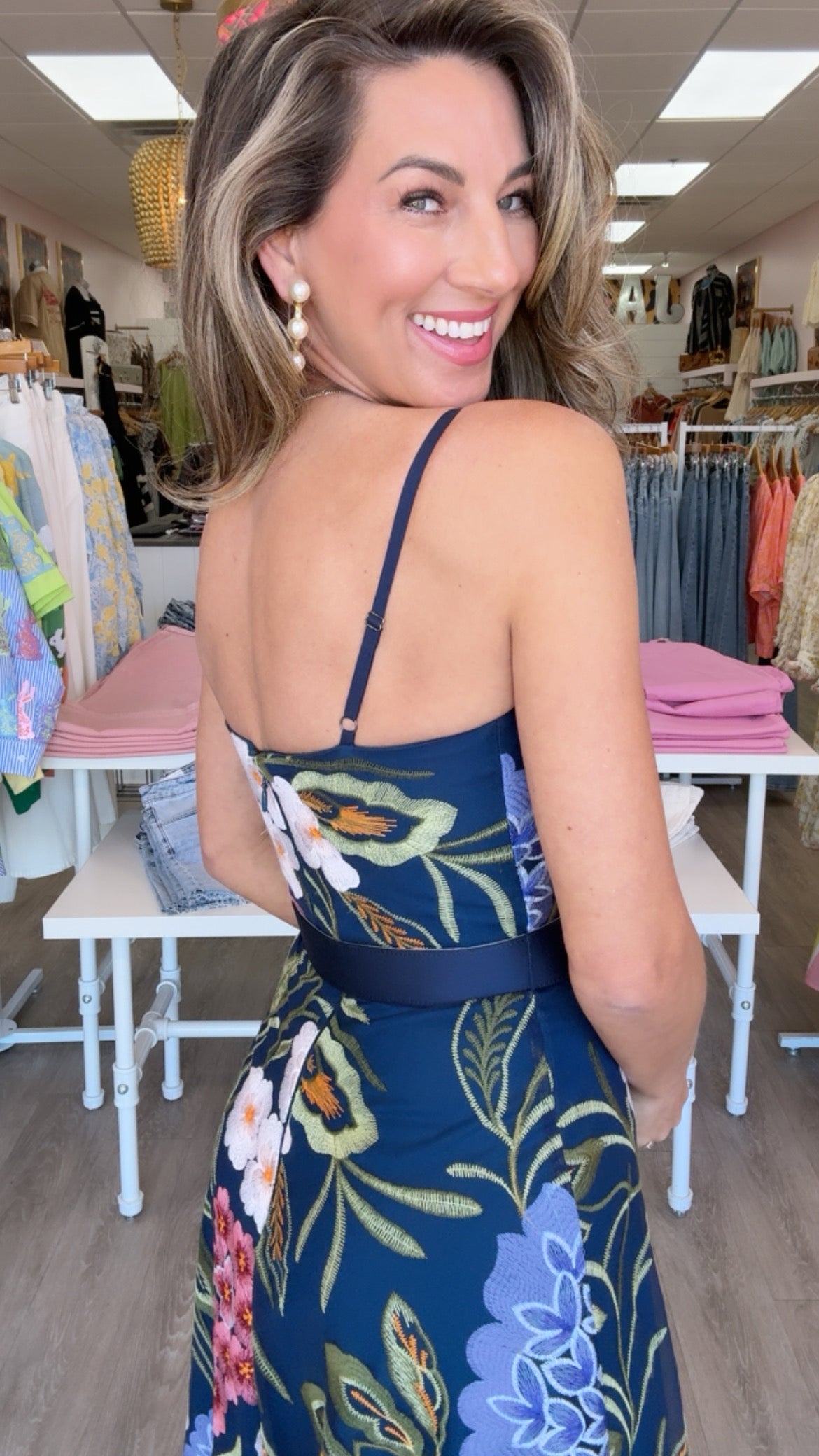 Dress the Population | Carlita Navy Floral Midi