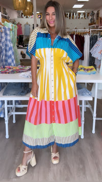 Karlie | Multi Stripe Button Maxi Dress