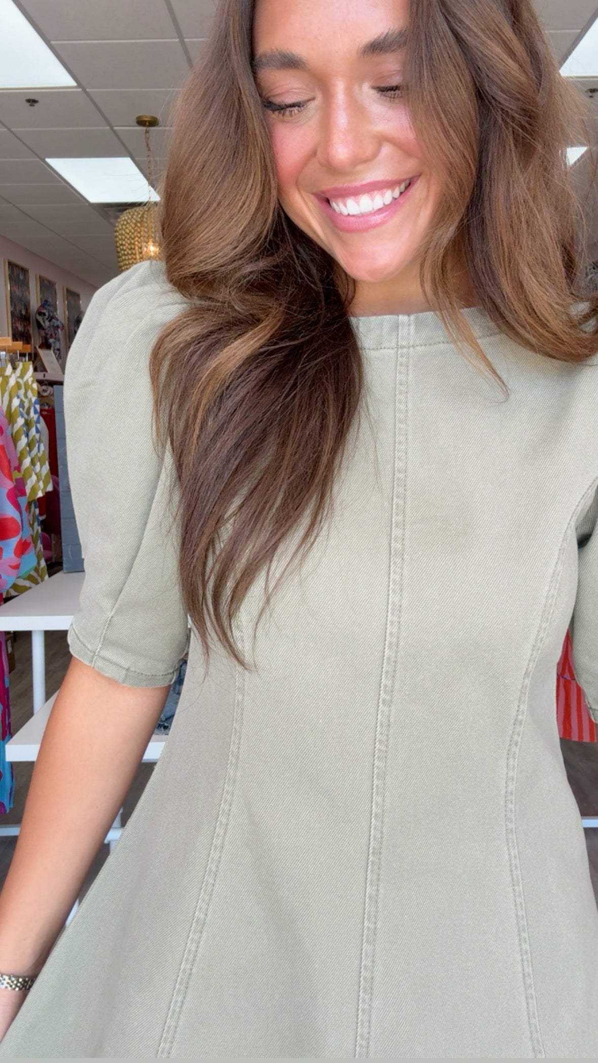 Rylee+Cru | Dark Sage Levi Denim Mini Dress (1 MEDIUM)