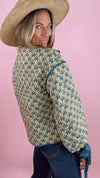 Floral Quilted Jacket with Ribbon Sleeve Detail