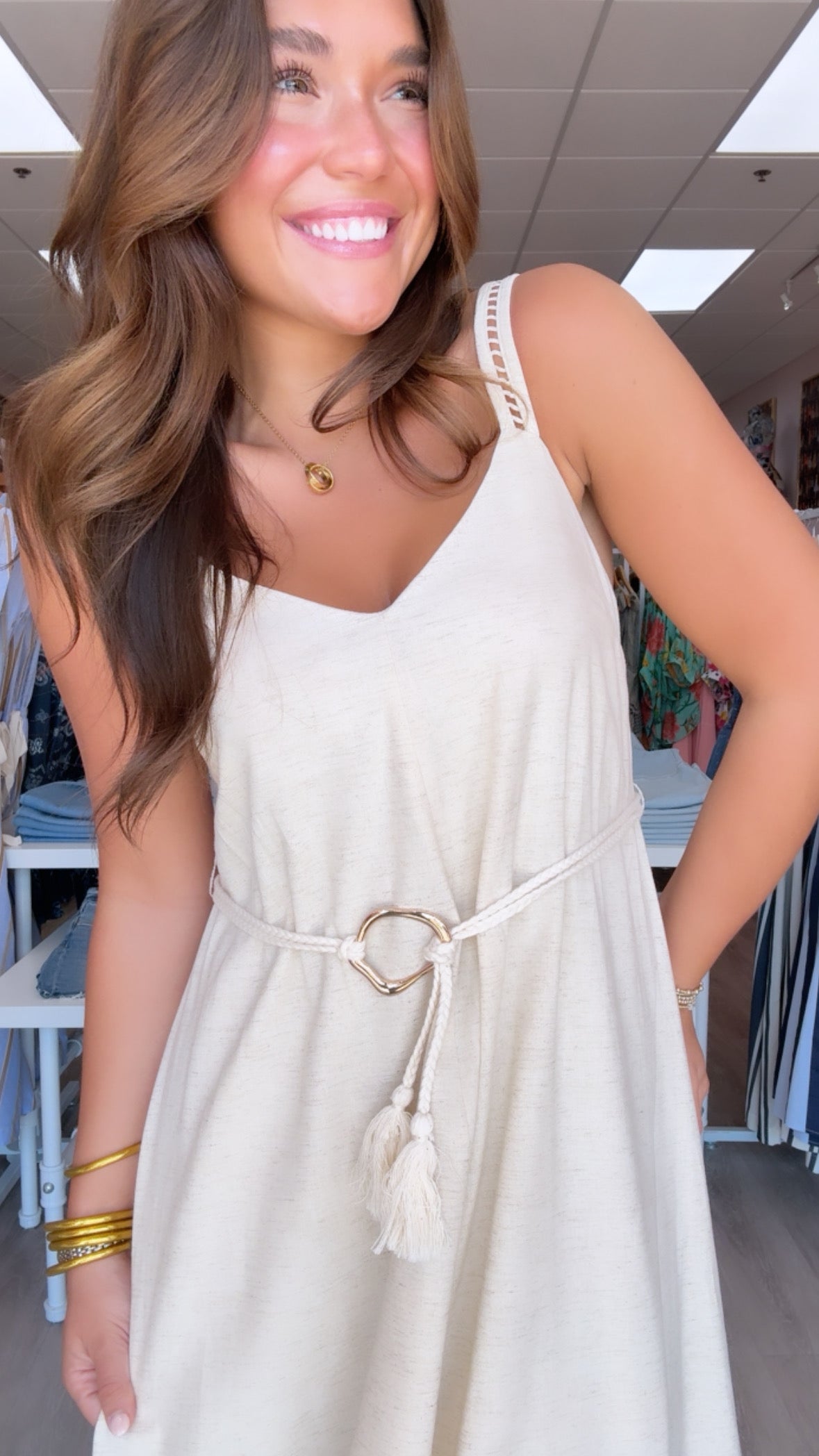 Moon River | Sleeveless Asymmetric Hem Belted Dress