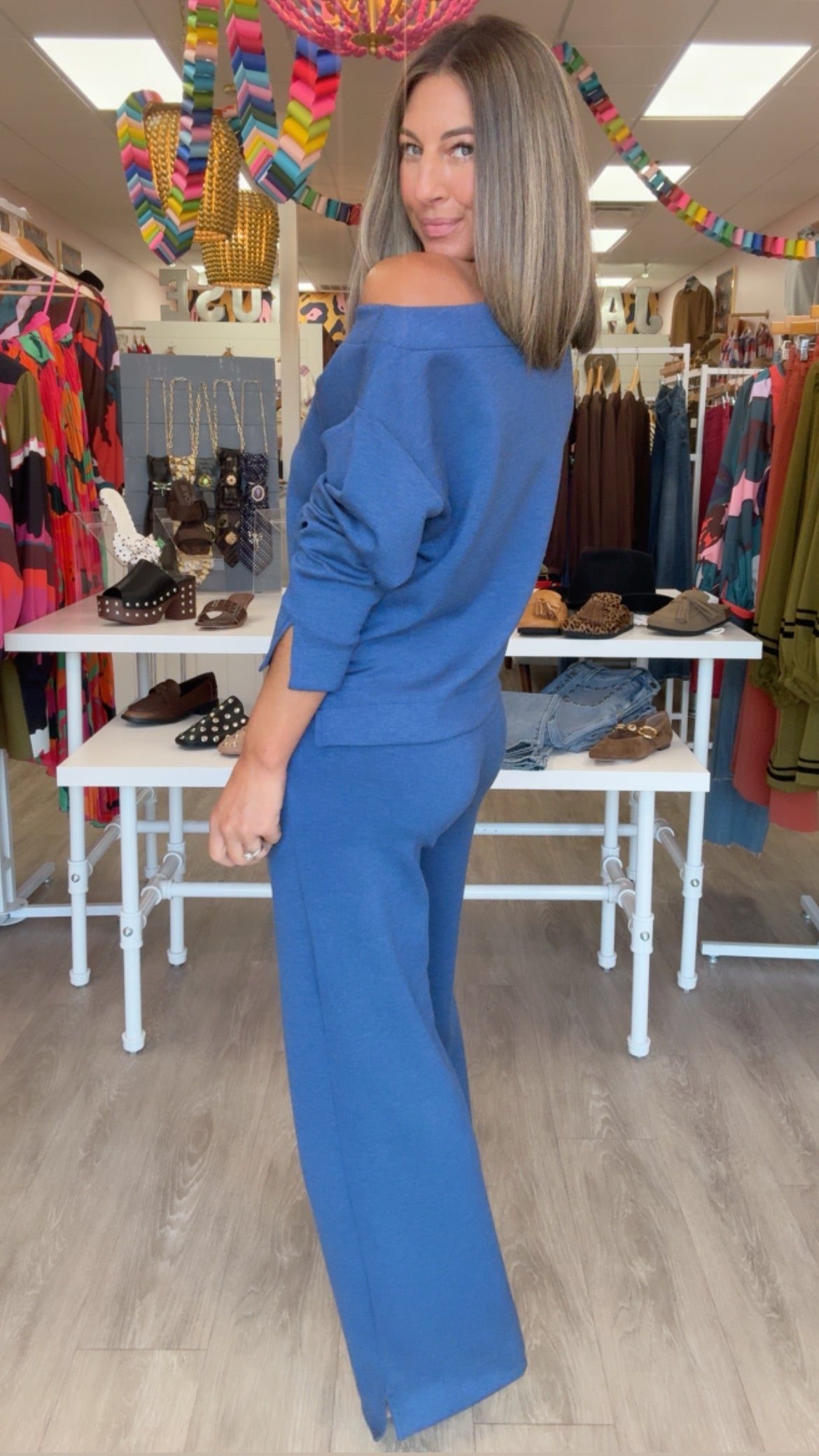 Liverpool | Heathered Navy Pull-On Pleat Wide Pant (Set Sold Separately)