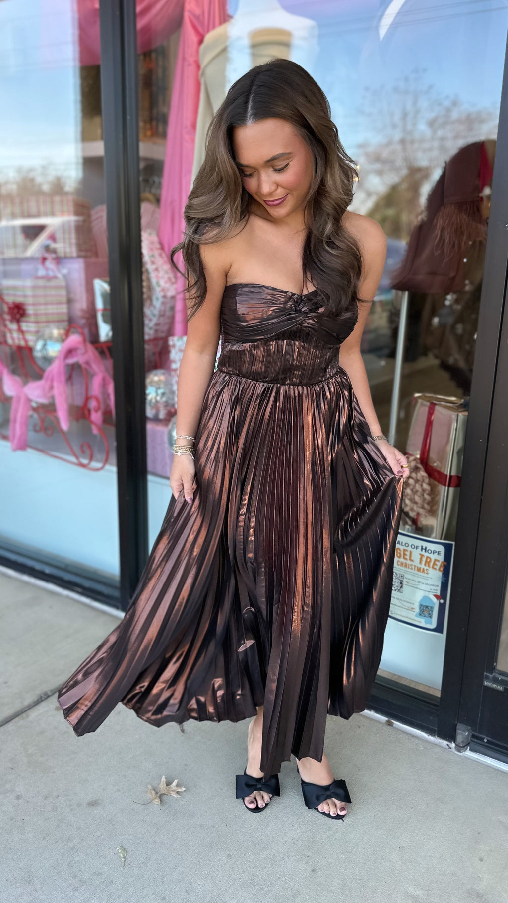 ASTR Ascella Metallic Brown Midi Dress