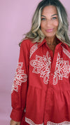 Embroidered RubyRed Mini Dress (1 MEDIUM)