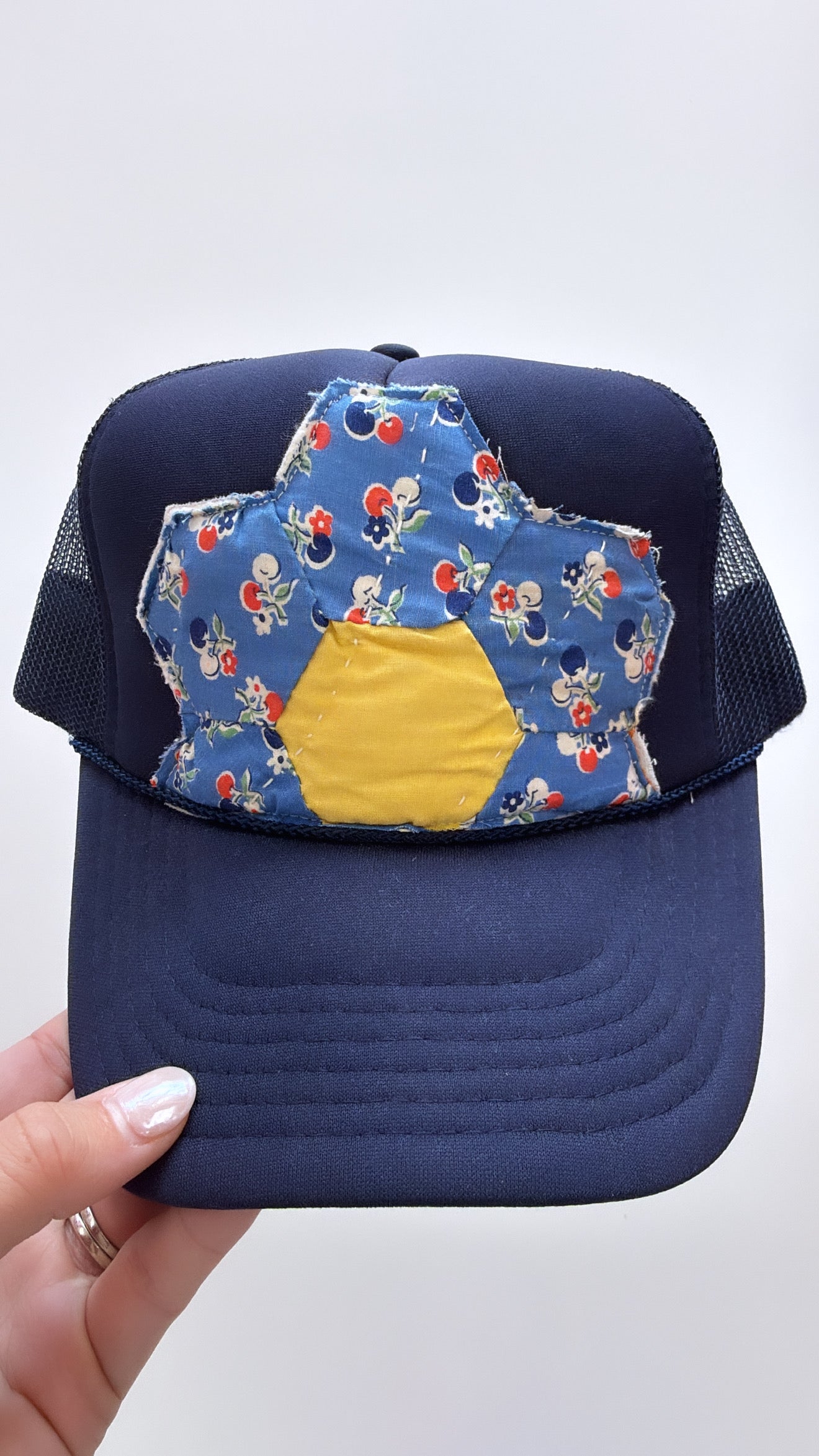 Blue Cherry Navy Quilted Trucker Hat