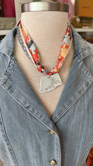 Vintage China Scarf Necklace (Orange)