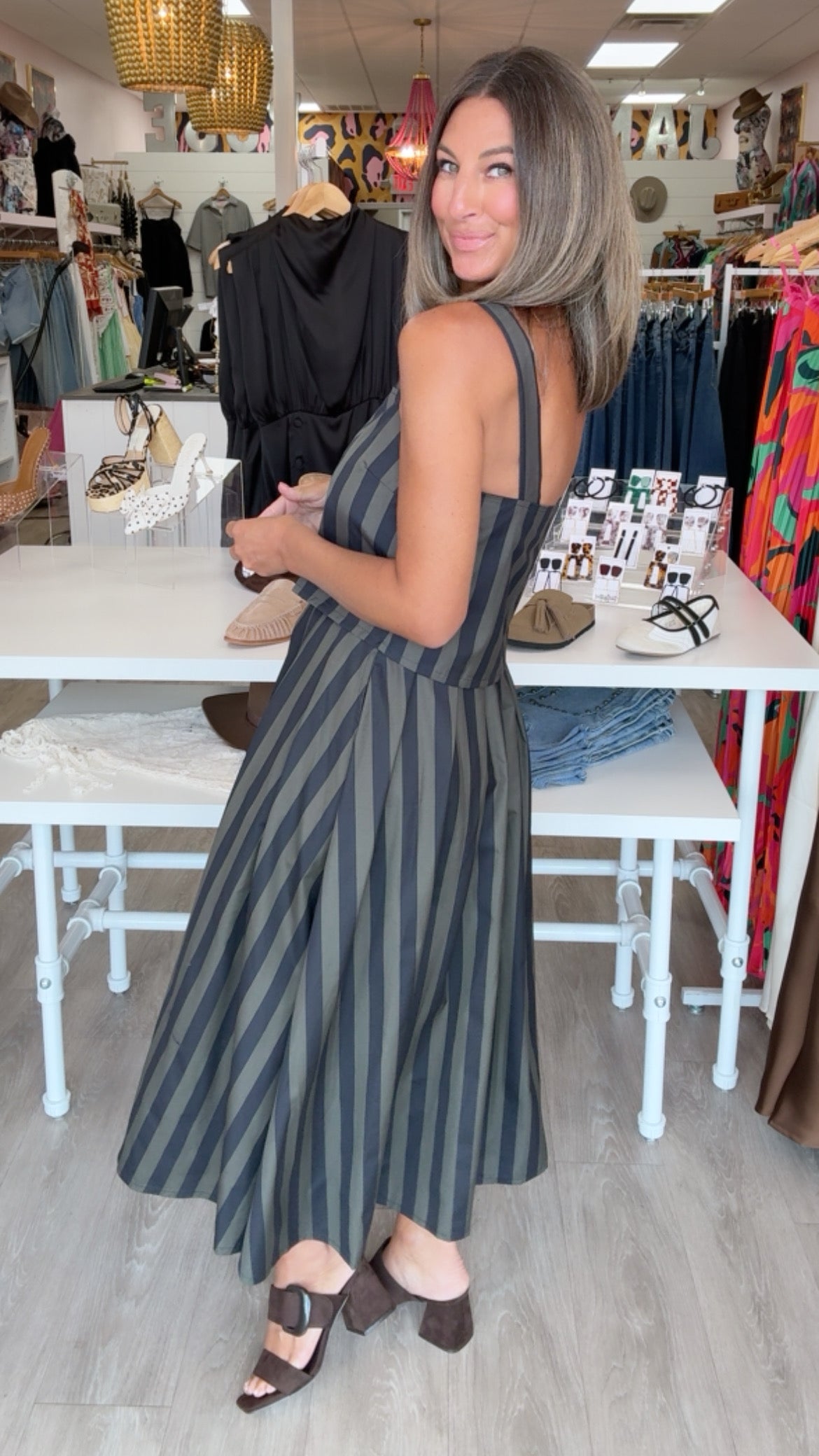 Klesis | Olive/Multi Tank + Midi Skirt Set