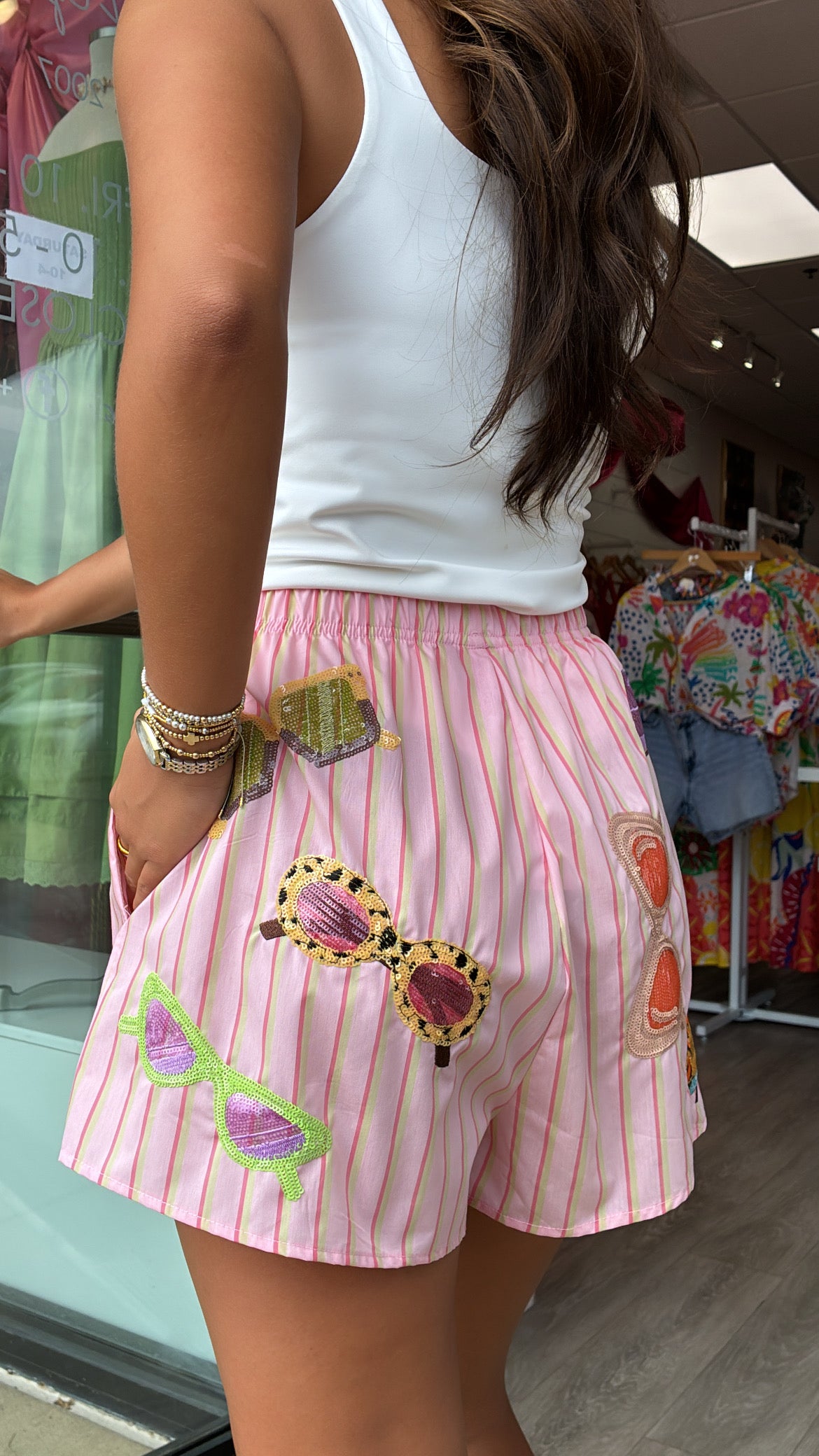 Queen of Sparkles | Pink Stripe Multi Sunglasses Short