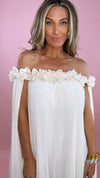 Ivory Pleat Rose Trim Cape Maxi (M/L)