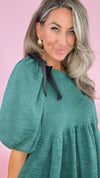 Uncle Frank Green Bow Shoulder Dress