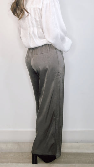 Charcoal Satin Wide Leg Pants