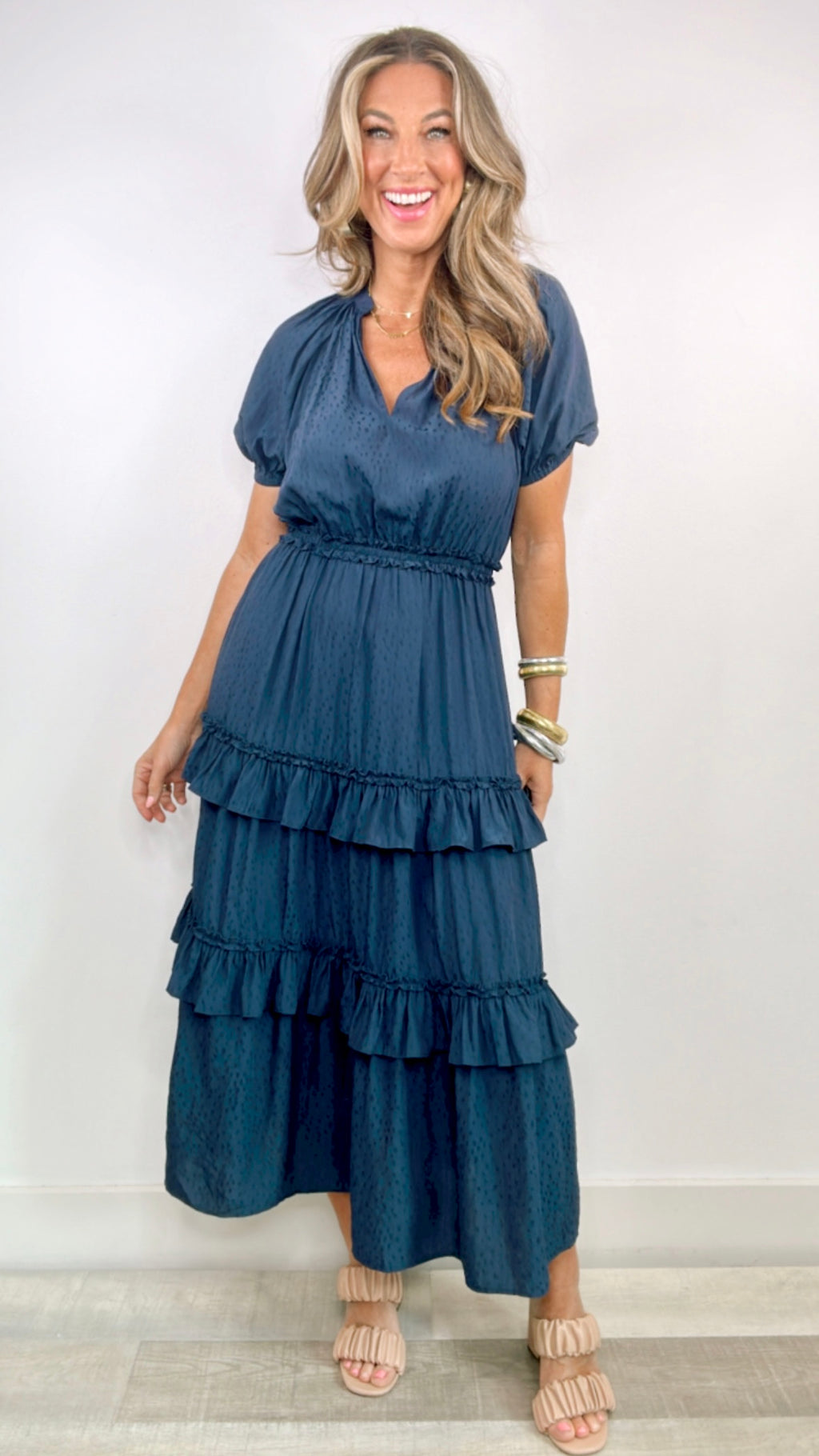 Current Air Navy Tiered Midi Dress