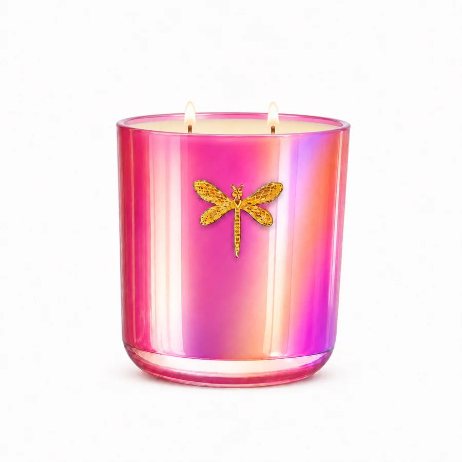 Dragonfly | Gia Iridescent Pink Candle | Pear + Water Lily