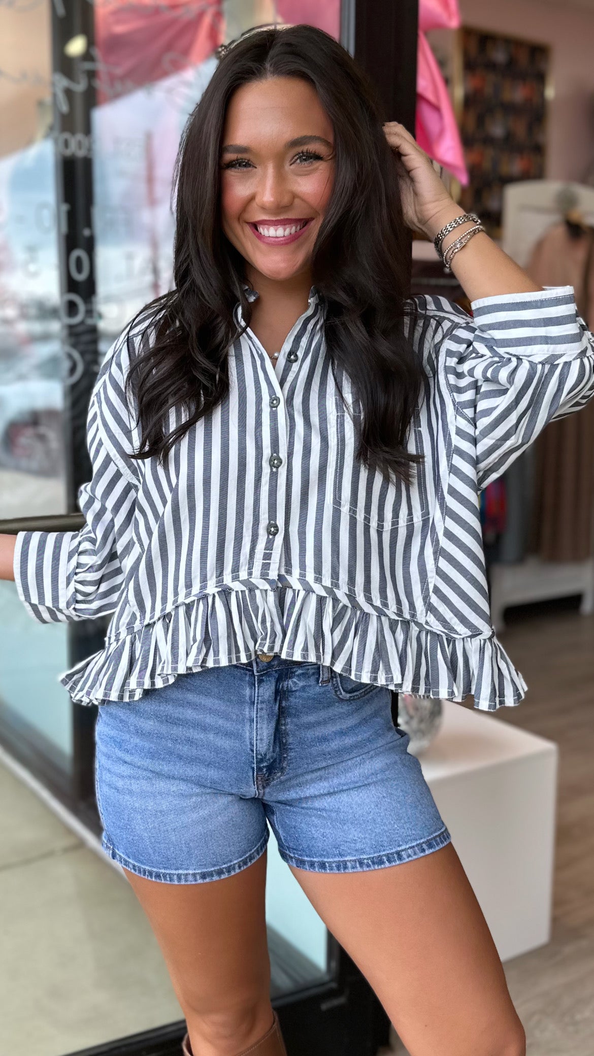 Free People Nautical Navy Bailey Stripe Shirt