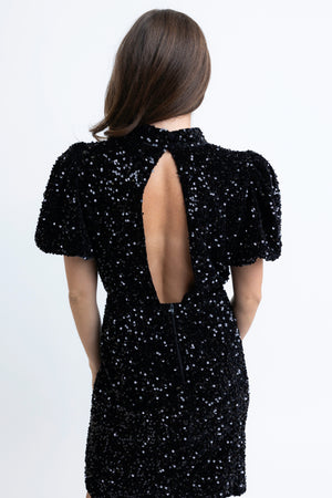 Karlie Black Sequin Open Back Dress