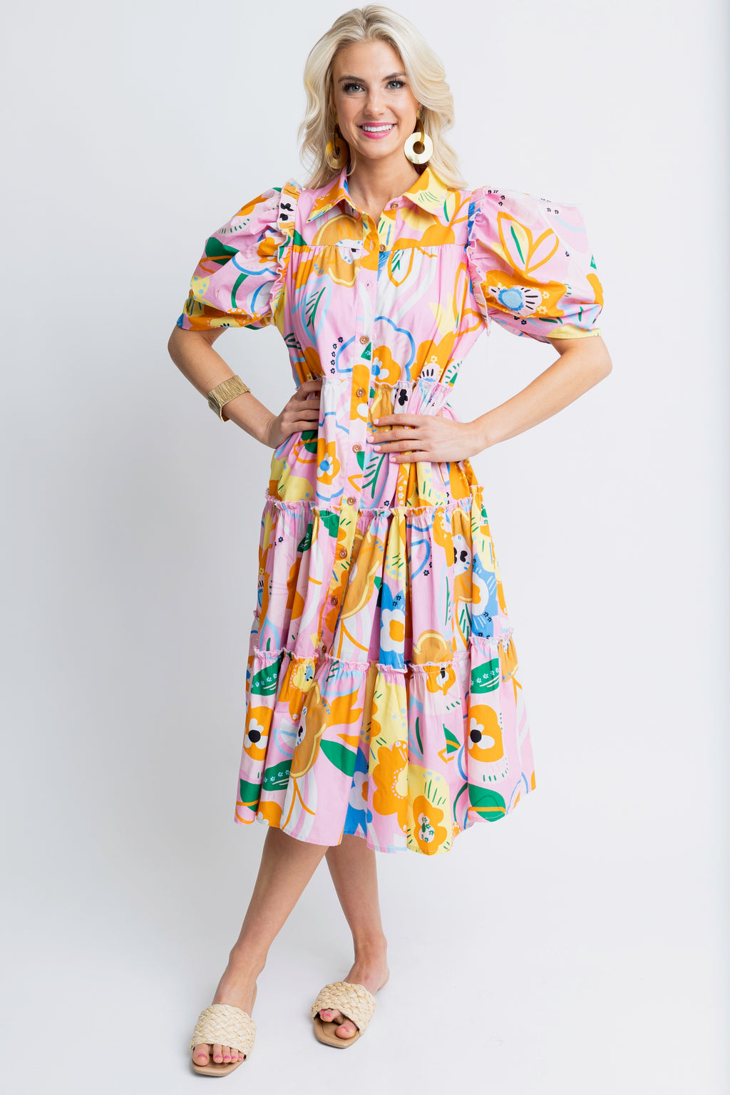 Karlie Artist Floral Tiered Midi Dress