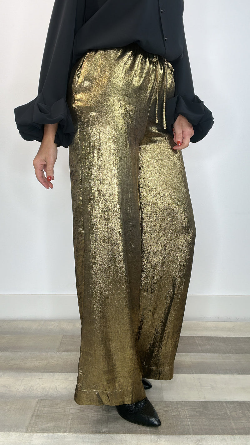 Stellah Gold Drawstring Waist Wide Leg Pants