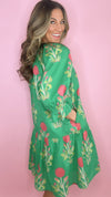 THML Green Short Sleeve Flower Print Dress