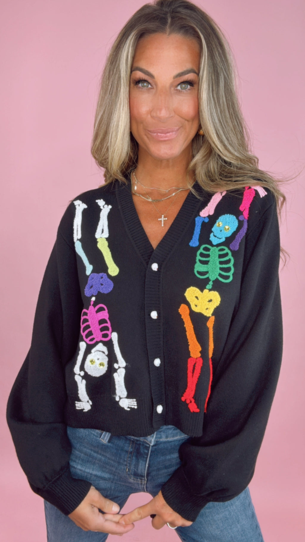 Queen of Sparkles Rainbow Dancing Skeleton Cardigan