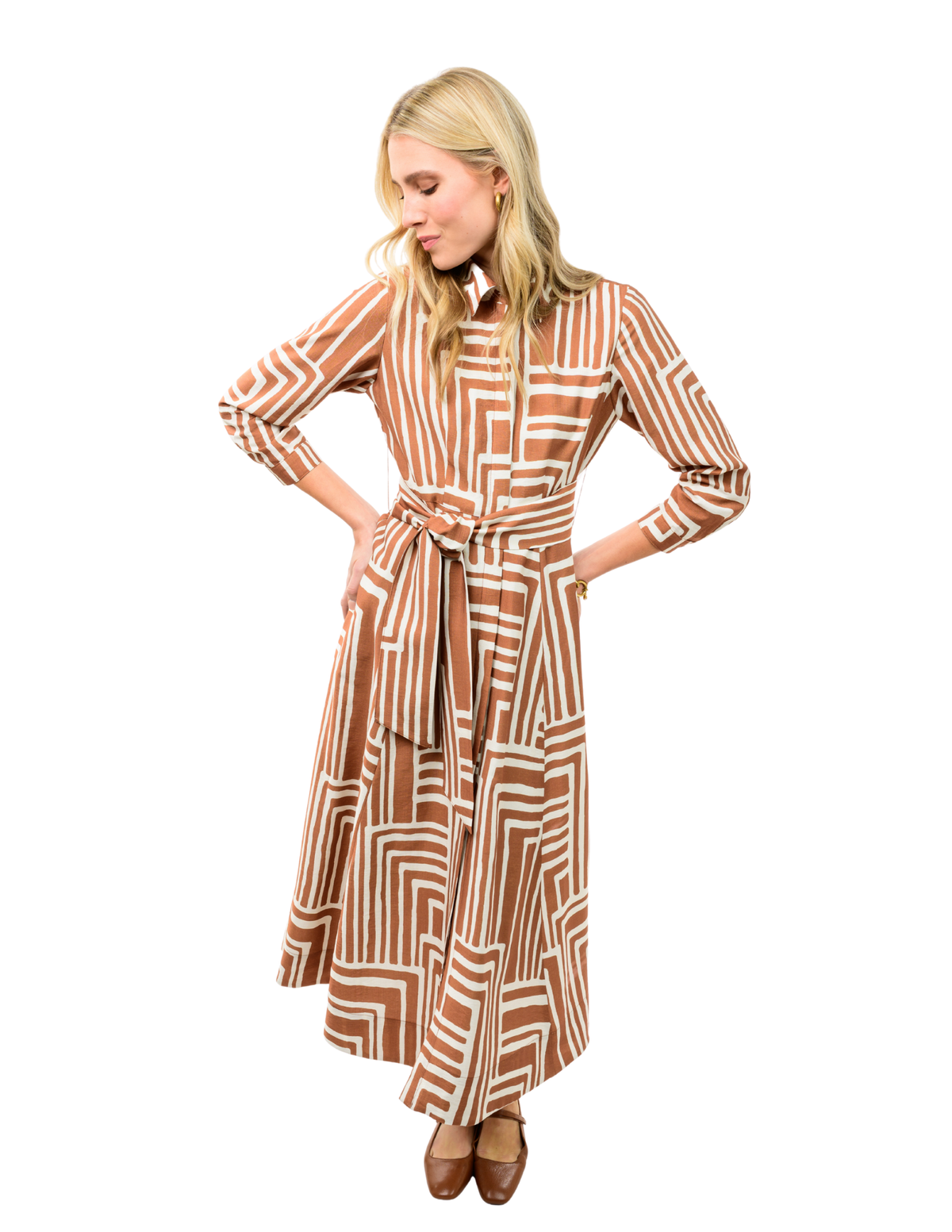 Ivy Jane Caramel Graphic Midi Shirt Dress
