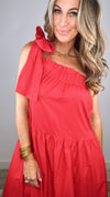 Red Poplin One Shoulder Maxi (SMALL)