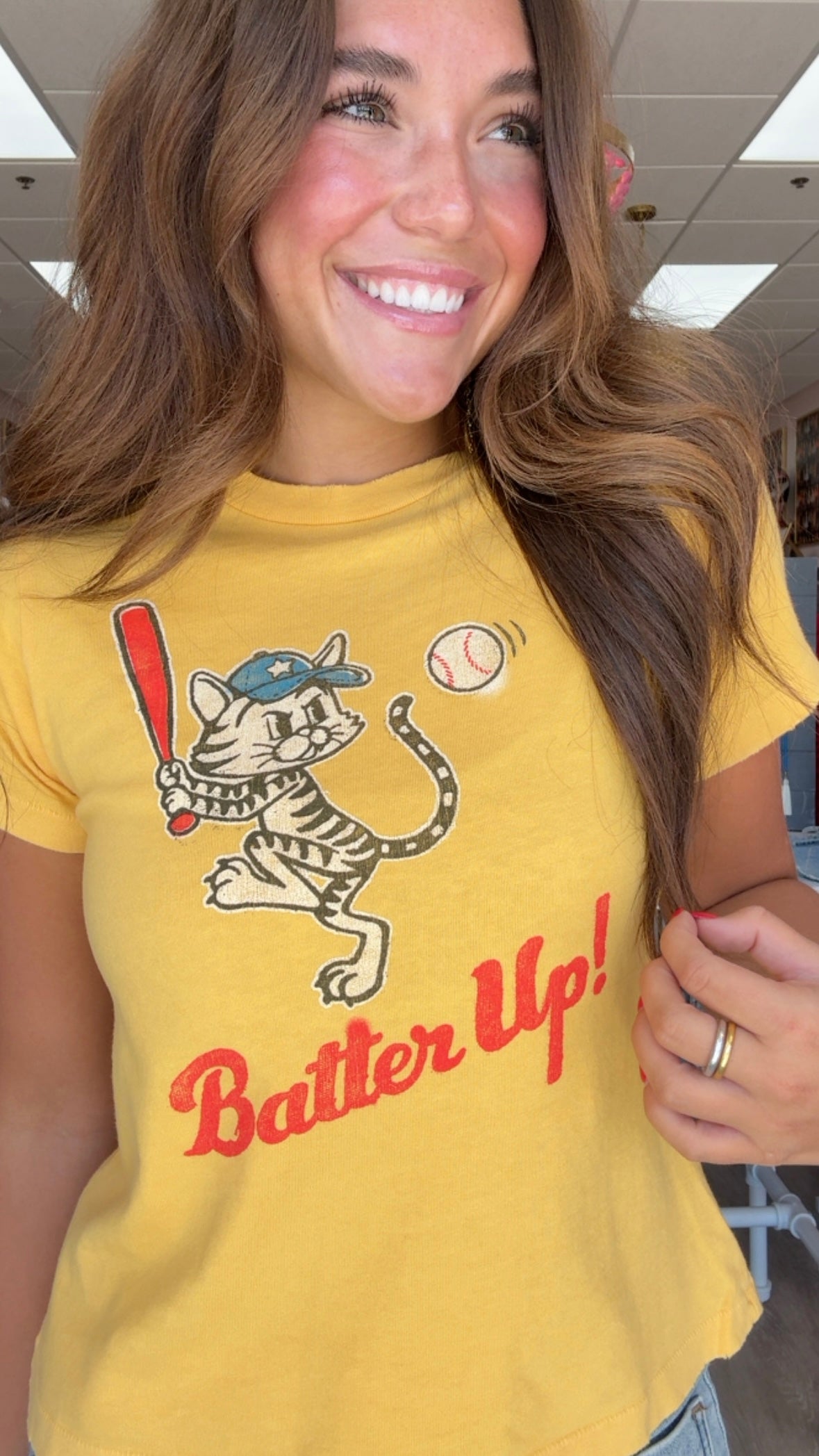 Daydreamer | Yellow Batter Up Kitty Vintage Fitted Tee