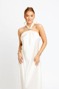 Karlie | Ivory Solid Satin Halter Maxi Dress