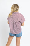 Karlie: Burgundy Stripe Signature V-Neck Top