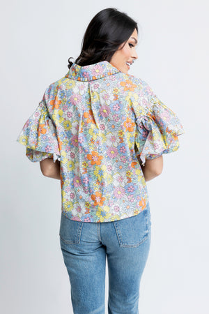 Karlie Floral London Button Ruffle Sleeve Top
