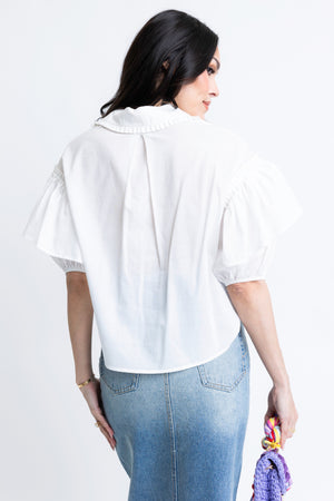 Karlie White Solid Ruffle Novelty Top
