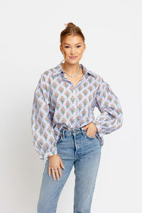 Karlie | Blue London Floral Poplin Button-Up Top