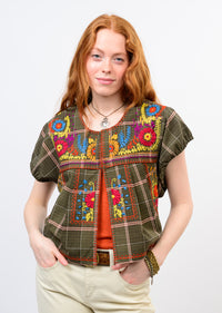 Ivy Jane | Green Plaid Embroidered Bolero
