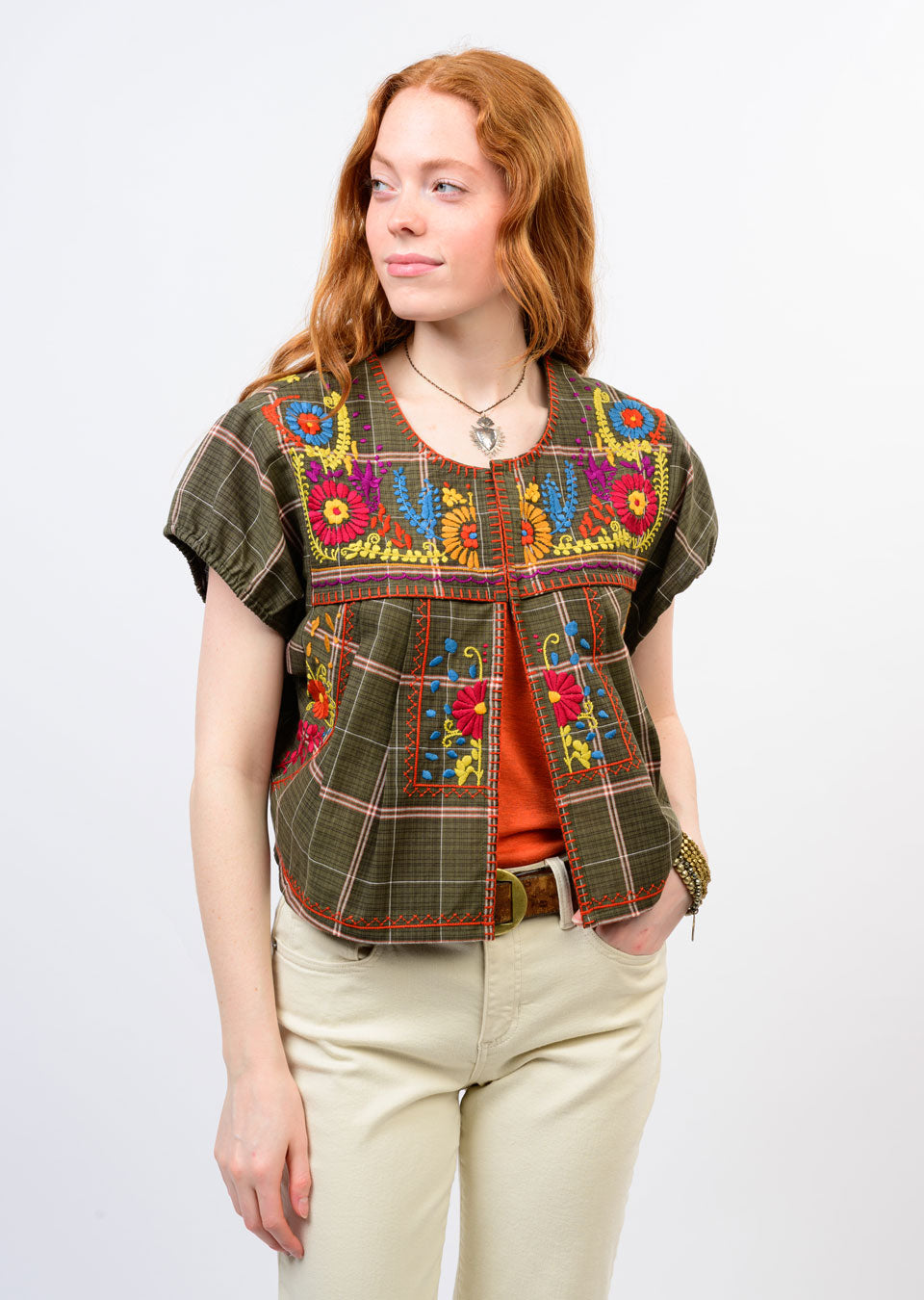 Ivy Jane | Green Plaid Embroidered Bolero