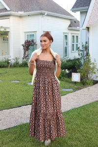 Karlie | Brown Floral Smocked Tiered Dress