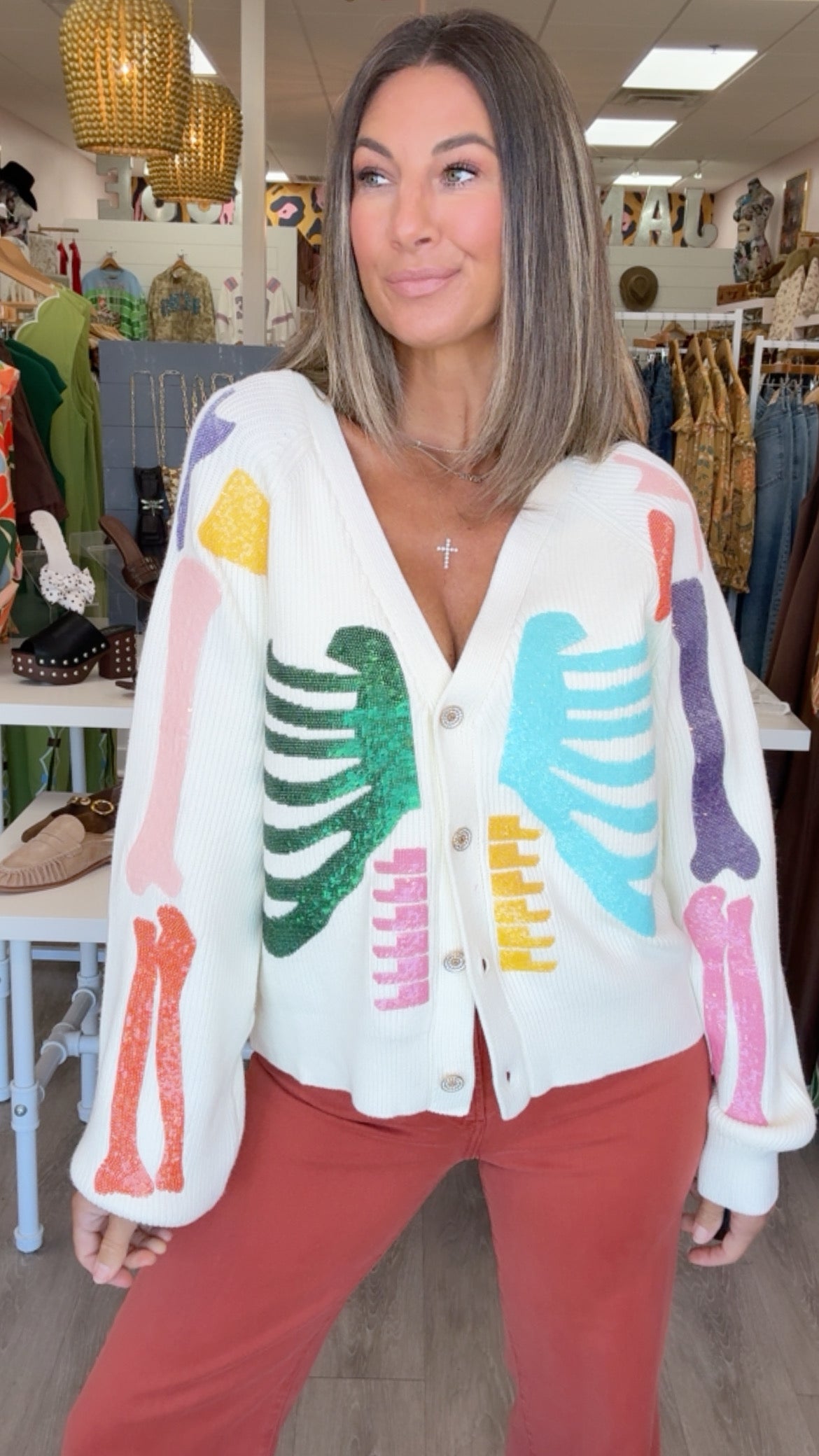 Queen of Sparkles | Multi-Color Bone Skeleton Cardigan