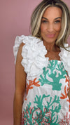 Queen of Sparkles Ruffle Sleeve Coral Dress