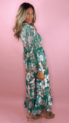 Current Air Green Floral Notched Collar Midi Dress