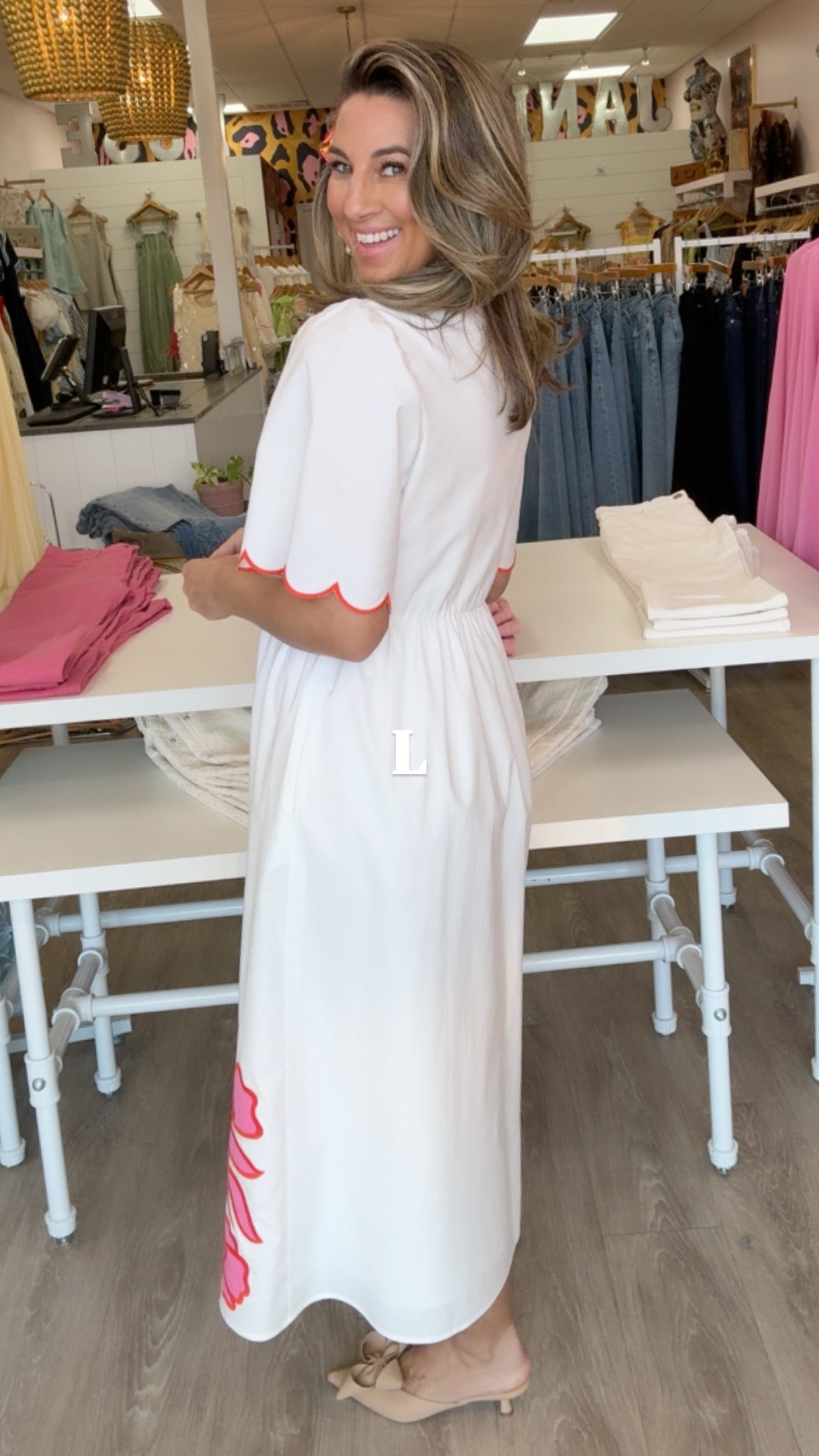 Crosby Luca Dress in Ivory w/ Embroidery