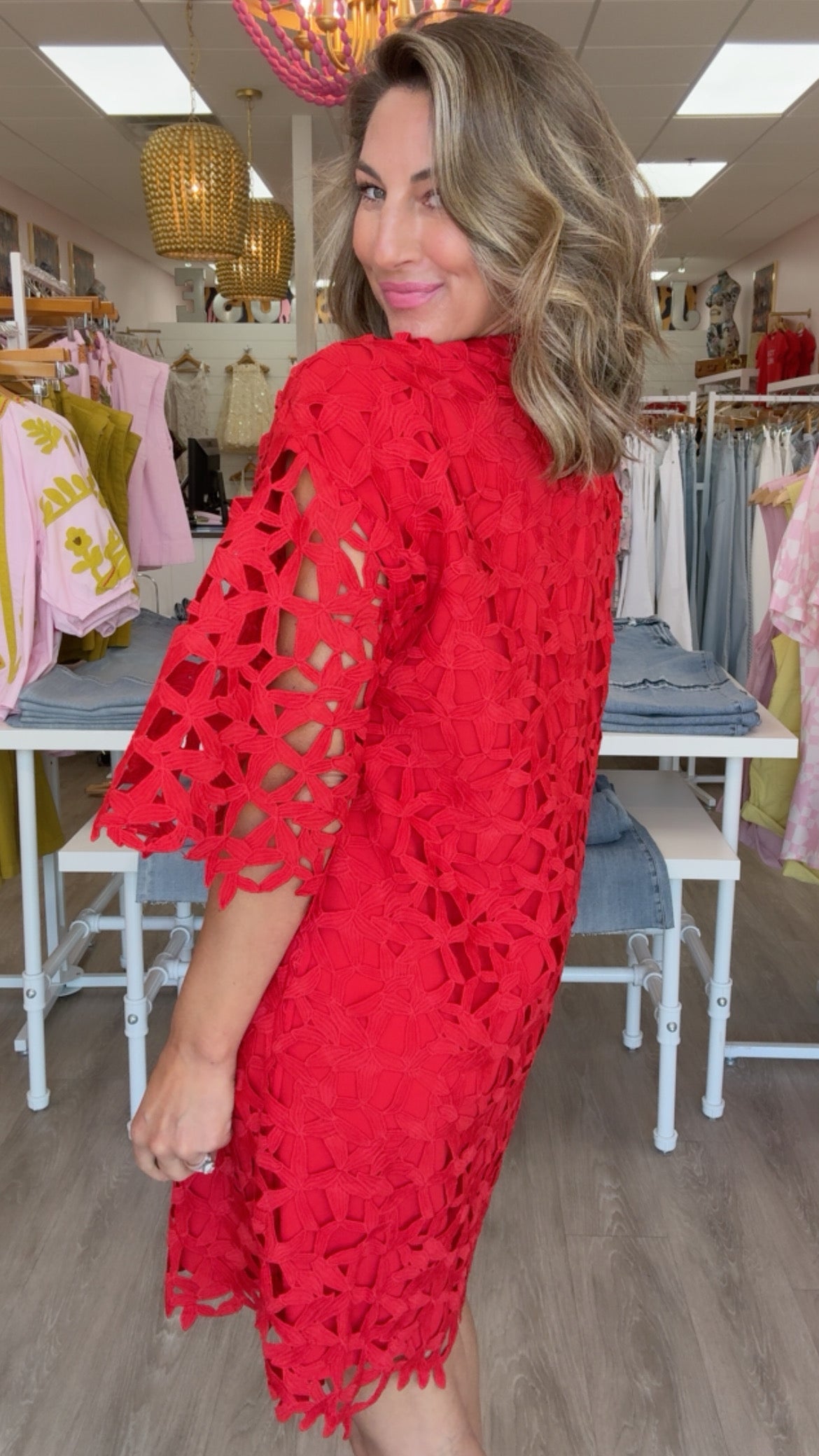 Crosby | Alice Tunic Dress in Pomegranate Lace