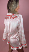 Merry & Bright Pink Stripe Wavy Trim Pajama Set