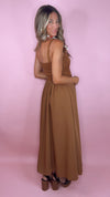 Moon River Camel Suede Mix Corset Midi Dress