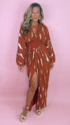 Copper Sequin Detail Slit Midi Dress