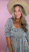 Rylee + Cru Navy Check Birdie Midi Dress