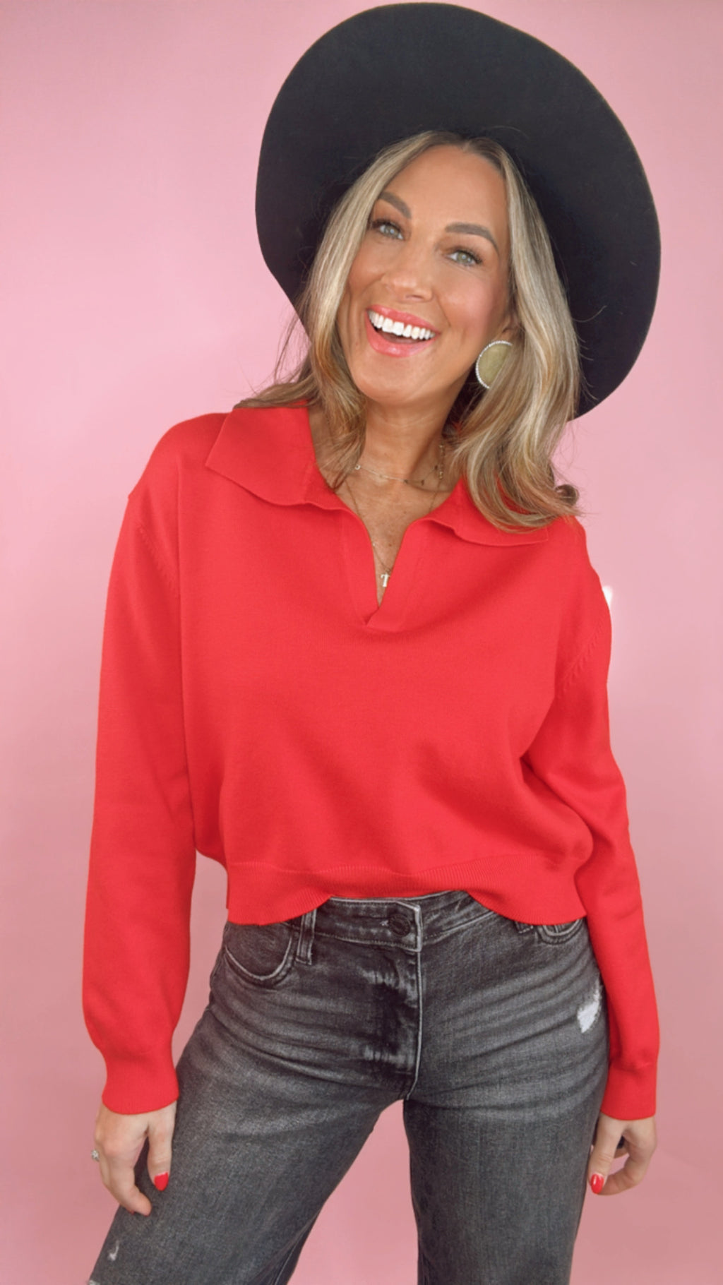 Red Collared Sweater Top (1 LARGE)