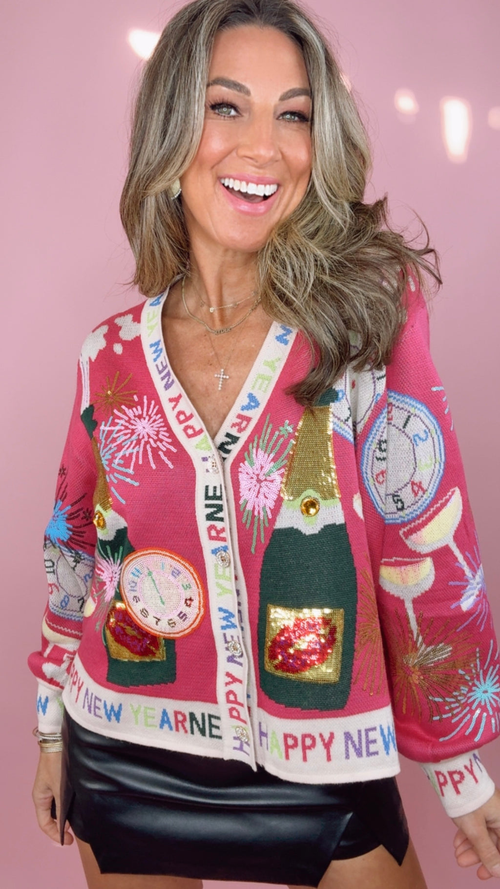 Queen of Sparkles Hot Pink New Years Button Up Cardigan