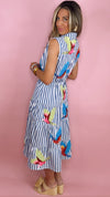 Queen of Sparkles Parrot Stripe Midi Dress