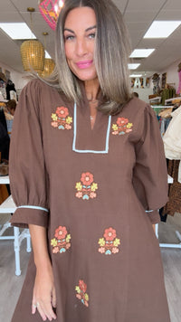 Ivy Jane | Brown Embroidered Midi Dress