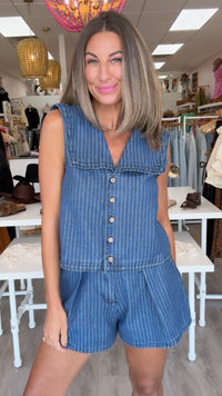 Karlie | Denim Stripe Shorts (Top Sold Separately)